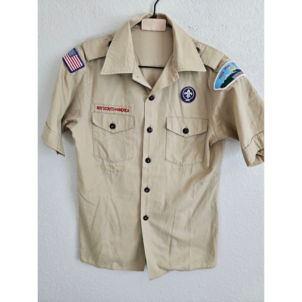 Boy Scouts of America Boys Sz L Short Sleeve Button Up Uniform Shirt